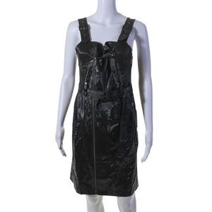 Christian Dada Womens Faux Leather Full Zip Biker Dress Black Size 36